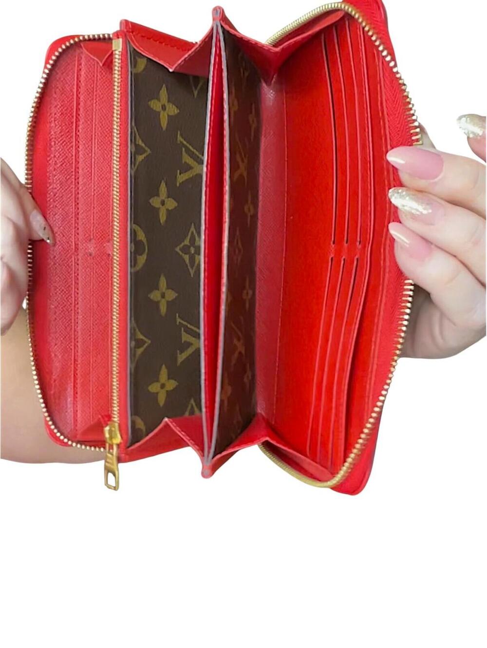 Louis Vuitton Monogram Canvas Red Leather Zip Around Wallet - Picture 5 of 9